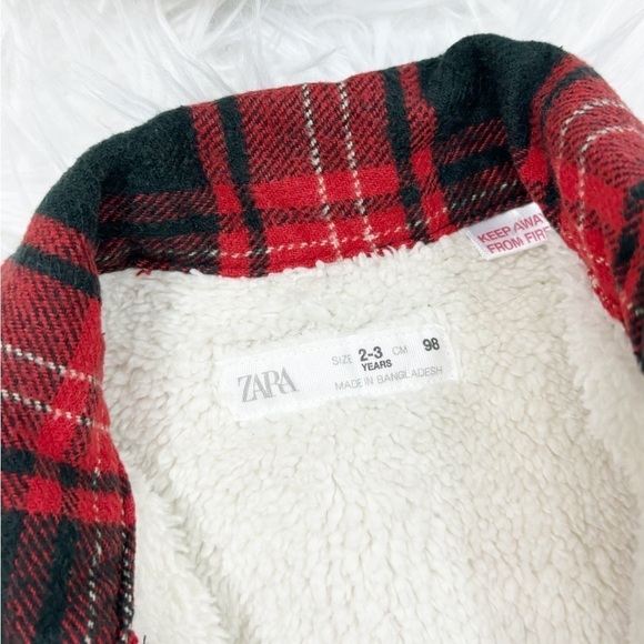 Zara Kids Toddler Plaid Red Button Down Pockets Faux Flannel Jacket Sz 2-3 Yrs - Picture 12 of 14